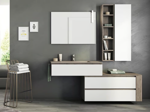 FREEDOM FL20 - Single wall-mounted HPL vanity unit with towel rail - Washbasin cabinet by LEGNOBAGNO