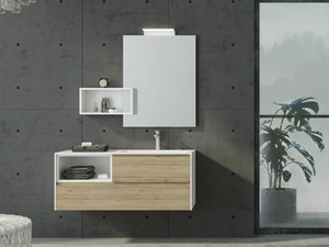 FREEDOM FL22 - Floor-standing HPL vanity unit with drawers with mirror - Washbasin cabinet by LEGNOBAGNO