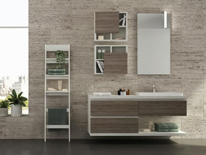 FREEDOM FL27 - Single wall-mounted melamine-faced chipboard vanity unit with mirror - Washbasin cabinet by LEGNOBAGNO