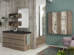 FREEDOM FL30 - Floor-standing single HPL vanity unit with towel rail - Washbasin cabinet by LEGNOBAGNO