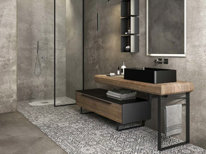 LIFE 08 - Floor-standing single vanity unit with mirror - Washbasin cabinet by LEGNOBAGNO