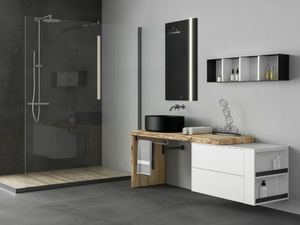 LIFE 14 - Floor-standing single vanity unit with mirror - Washbasin cabinet by LEGNOBAGNO
