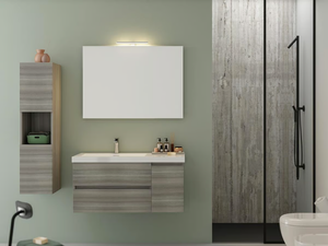LINE 01 - Wall-mounted vanity unit with doors with drawers - Washbasin cabinet by LEGNOBAGNO
