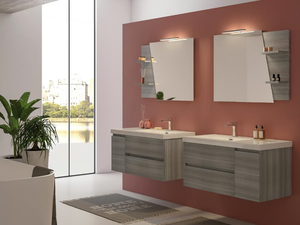LINE 04 - Wall-mounted vanity unit with doors with drawers - Washbasin cabinet by LEGNOBAGNO