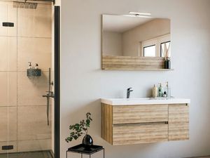 LINE 05 - Wall-mounted vanity unit with doors with drawers - Washbasin cabinet by LEGNOBAGNO