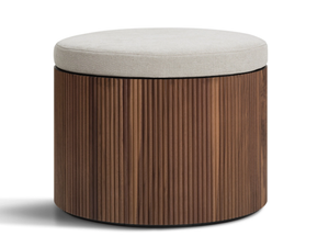 DRUM - Canaletto walnut pouf with cushion covered in fabric - Pouf by Lema