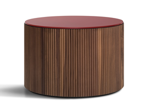 DRUM - Round solid walnut coffee table with back painted glass top - Coffee table by Lema