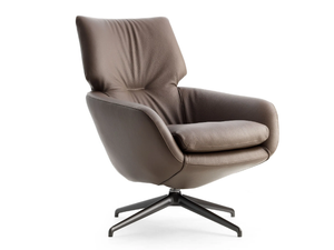 LX694 - Swivel leather armchair with 4-spoke base - Armchair by LEOLUX LX