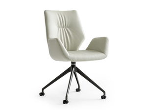 LXR02 - Trestle-based leather chair with armrests - Chair by LEOLUX LX
