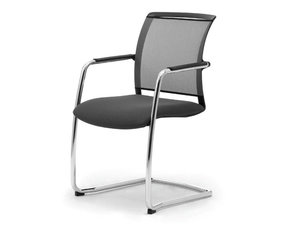 COMETA - Cantilever mesh and chromed steel chair with armrests - Chair by Leyform