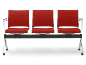 ORIGAMI X - Freestanding chrome plated steel and leather beam seating - Bench by Leyform