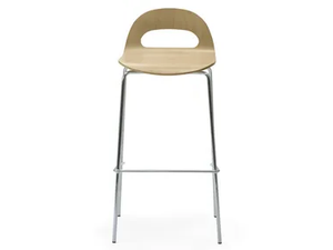 SAMBA WOOD - High wood veneer and steel stool with back - Stool by Leyform