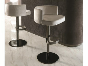 KELLY - Swivel leather stool with footrest - Stool by Longhi