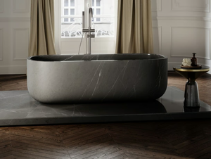 DESIGNO - Freestanding oval Pietra Grey marble bathtub - Bathtub by LUSSO