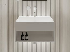ETHOS - Wall-mounted rectangular Resin Stone washbasin - Washbasin by LUSSO