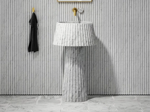 LAMP - Freestanding round Carrara marble washbasin - Washbasin by LUSSO