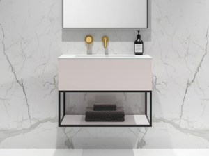 MODUS - Wall-mounted wooden vanity unit with integrated washbasin - Washbasin cabinet by LUSSO