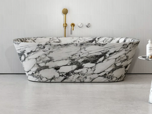 MUSE - Freestanding oval Arabescato marble bathtub - Bathtub by LUSSO