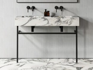 VERNANTE - Double Arabescato marble console sink - Washbasin cabinet by LUSSO