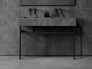 VERNANTE - Double Pietra Grey marble console sink with towel rail - Washbasin cabinet by LUSSO