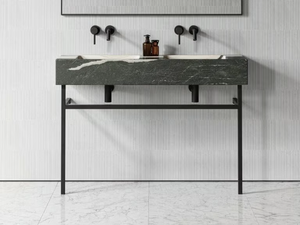 VERNANTE - Floor-standing double marble console sink with towel rail - Washbasin cabinet by LUSSO