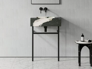VERNANTE - Single marble console sink with towel rail - Washbasin cabinet by LUSSO