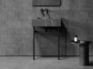 VERNANTE - Single Pietra Grey marble console sink with towel rail - Washbasin cabinet by LUSSO