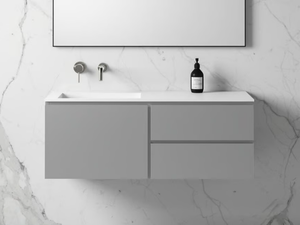 VOLA - Wall-mounted wooden vanity unit with integrated washbasin - Washbasin cabinet by LUSSO