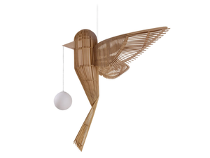 BIG BIRD VERTICAL - Handmade wood veneer pendant lamp - Ceiling lamp by LZF
