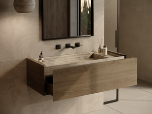 NAVAGIO - Wall-mounted travertine washbasin with drawers - Washbasin by Maami Home