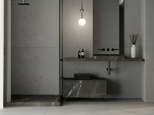 TUAMOTU SINGLE - Wall-mounted Grey Kendzo marble washbasin with drawers - Washbasin by Maami Home