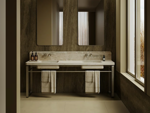 VANUATU DOUBLE - Console travertine washbasin with towel rail - Washbasin by Maami Home