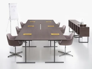 T-LEG - Rectangular meeting table with cable management - Table by Manerba