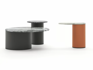 ELLIOT - Set of round coffee tables with leather base and marble top - Coffee table by Marac