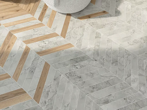 SCULTOREA CHEVRON FOAM GREY - Porcelain stoneware wall/floor tiles with marble effect - Wall tile-stone-brick by Marca Corona