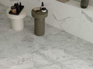 SCULTOREA ESAGONA FOAM GREY - Porcelain stoneware wall/floor tiles with marble effect - Wall tile-stone-brick by Marca Corona