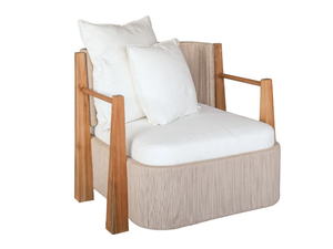 MINERVA - Upholstered teak armchair with armrests - Armchair by Mary&