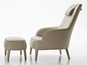 FEBO BERGERE - Upholstered bergere leather armchair with headrest - Armchair by Maxalto