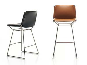 NEIL LEATHER - Sled base tanned leather stool with footrest - Stool by MDF Italia
