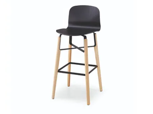 LIÙ H65 / H75 ML - High wooden stool with footrest with back - Stool by Midj