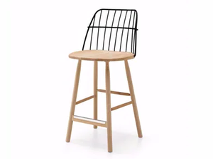 STRIKE - High steel and wood stool with back - Stool by Midj