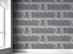 BOOKSHELF OUTLINE - Motif fire retardant non-woven paper wallpaper - Cabinet by Mineheart