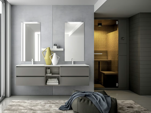 INFINITY 13 - Double wall-mounted HPL vanity unit with drawers - Washbasin cabinet by Mobilcrab