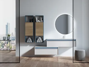 LINE 2 - Wall-mounted HPL vanity unit with drawers - Washbasin cabinet by Mobilcrab