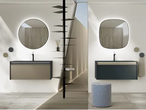 LINE 8 - Wall-mounted HPL vanity unit with drawers - Washbasin cabinet by Mobilcrab