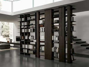BLADE - Double-sided floor-ceiling mounted eucalyptus bookcase - Cabinet by MODULNOVA