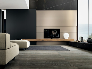 BLADE - Metal and oak wood TV wall system - Cabinet by MODULNOVA