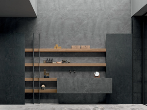 BLADE - Open tall porcelain stoneware bathroom cabinet with storage - Washbasin cabinet by MODULNOVA