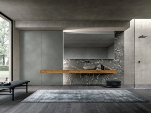 BLADE - Tall natural stone bathroom cabinet with integrated lighting - Washbasin cabinet by MODULNOVA