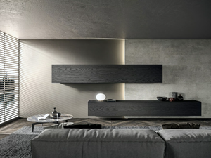 BLADE - Wood veneer storage wall with integrated lighting - Cabinet by MODULNOVA